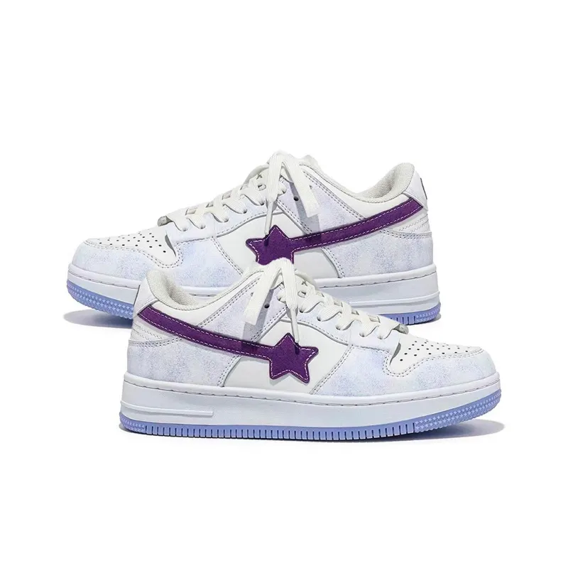 ABCIO Thermal Slip Resistant And Abrasion Resistant Low Top Skateboard Shoes Women's White Purple-3