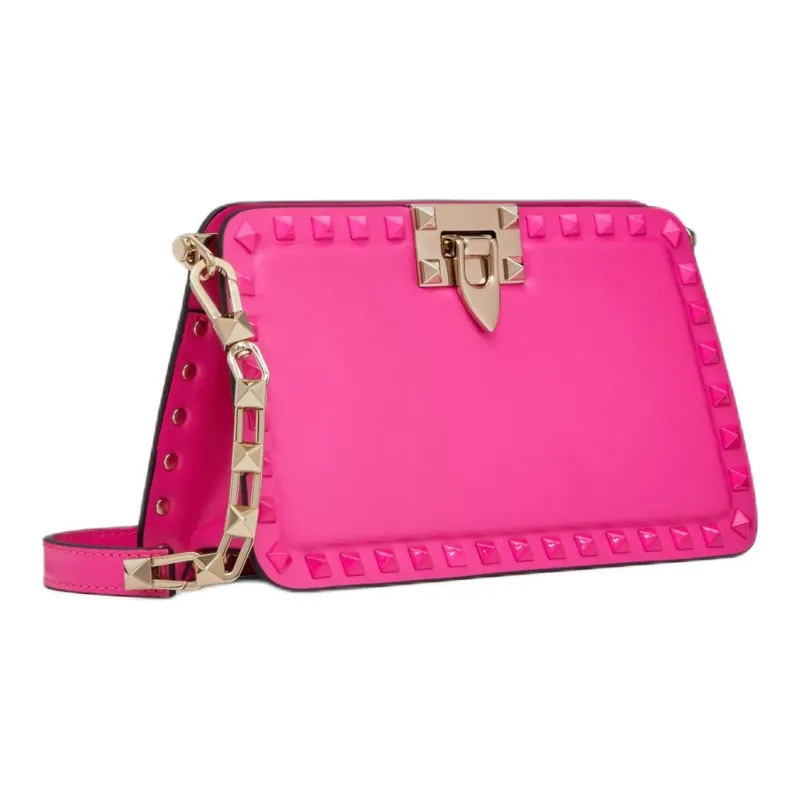 Valentino GARAVANI ROCKSTUD Calfskin Clutch Bag Over The Shoulder Women's Pink-1