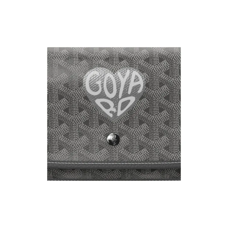 GOYARD Plumet Canvas With Leather Envelope Bag Handheld Crossbody Bag Shoulder Bag Unisex Gray With Silver Heart Design-5