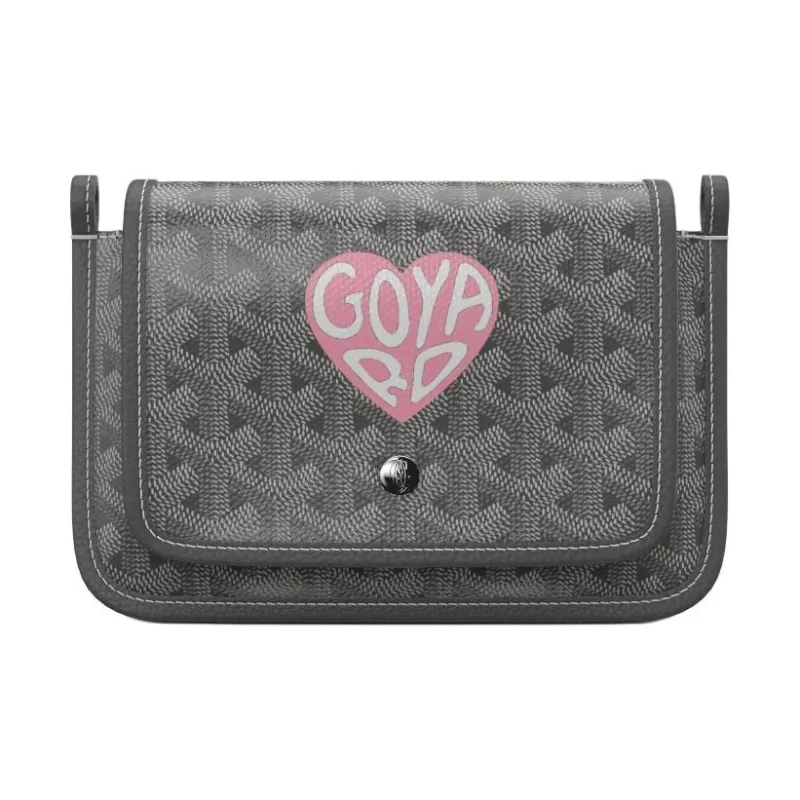 GOYARD Plumet Canvas With Leather Envelope Bag Crossbody Bag Shoulder Bag Unisex Gray/Soft Pink Heart-0