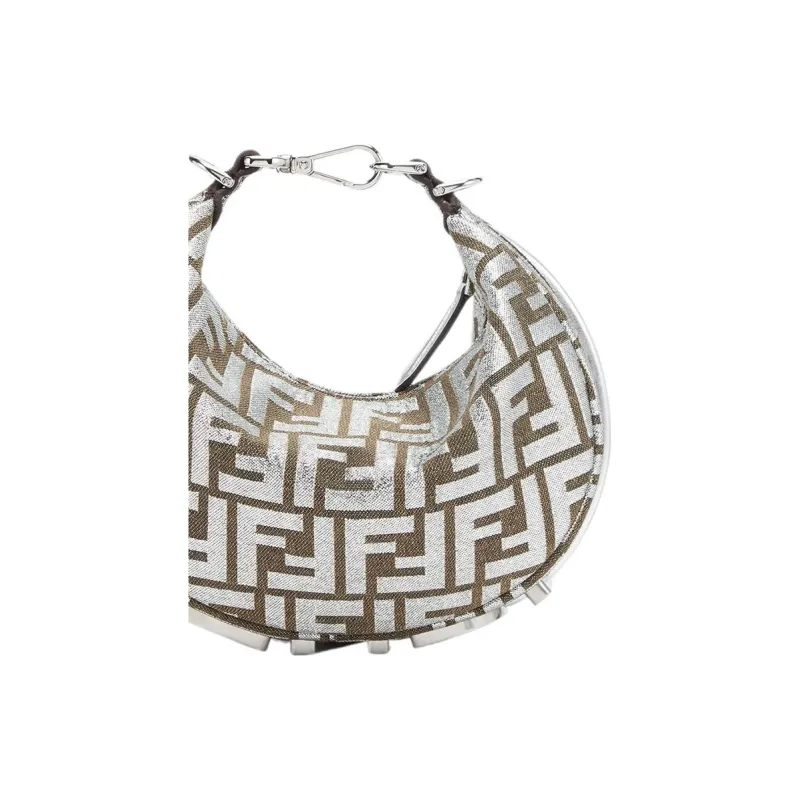 FENDI Fendigraphy FF Jacquard Fabric Crescent Bag Wrist Bag Mini Women's Silver-4