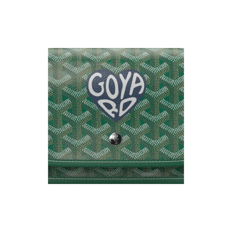 GOYARD Plumet Canvas With Leather Envelope Bag Crossbody Bag Shoulder Bag Unisex Green With Dark Blue Small Heart-5