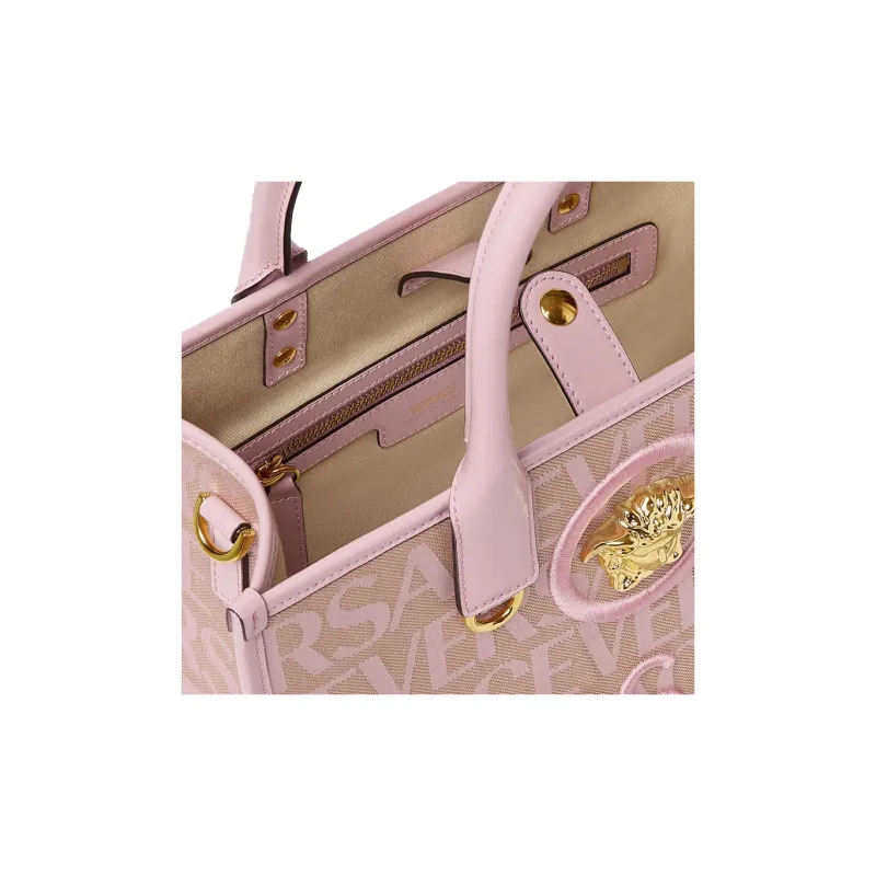 VERSACE Canvas With Leather Tote Bag Shopping Bag Shoulder Bag Handbag Small Size Women's Pink-3