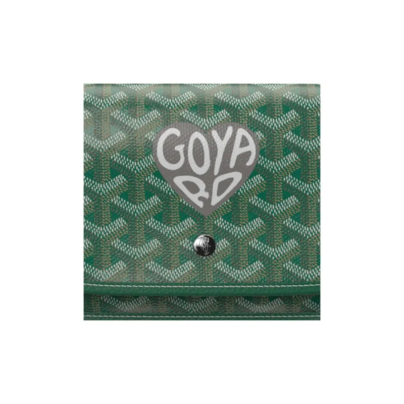 GOYARD Plumet Canvas With Leather Envelope Bag Crossbody Bag Shoulder Bag Small Size Unisex Green And Gray Small Heart-5