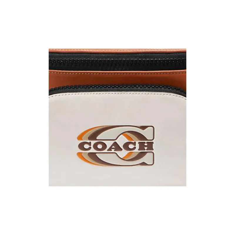 COACH Calfskin Sling Bag, Fanny Pack Tubas Men's Chalk White & Sunset Red-3