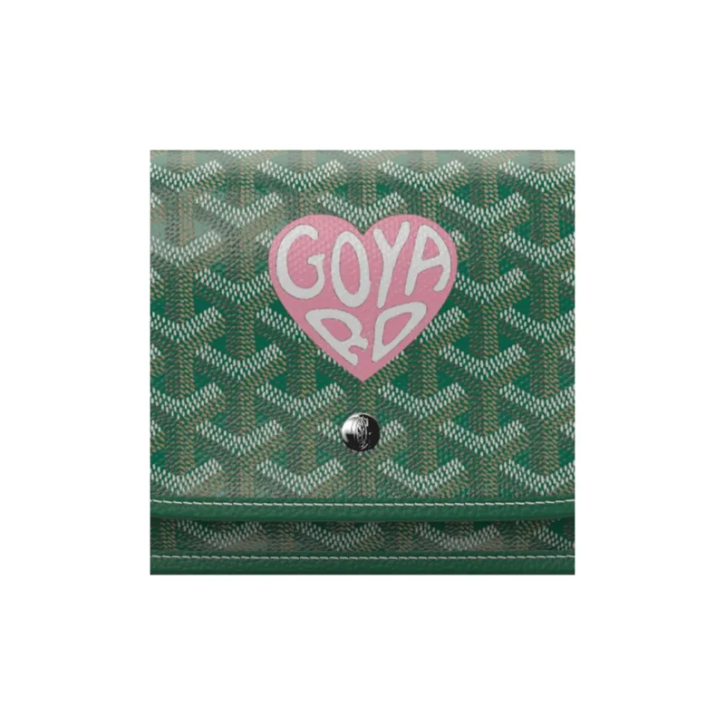 GOYARD Plumet Canvas With Leather Envelope Bag Crossbody Bag Shoulder Bag Unisex Green With Light Pink Small Heart-5