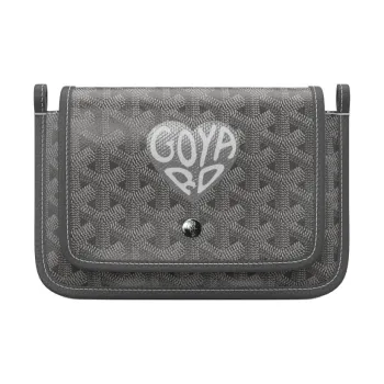 GOYARD Plumet Canvas With Leather Envelope Bag Handheld Crossbody Bag Shoulder Bag Unisex Gray With Silver Heart Design