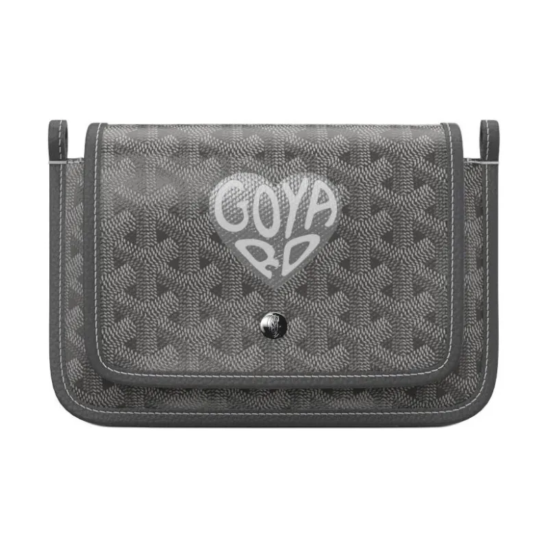 GOYARD Plumet Canvas With Leather Envelope Bag Handheld Crossbody Bag Shoulder Bag Unisex Gray With Silver Heart Design-0