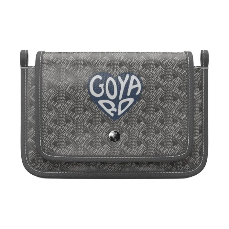 GOYARD Canvas With Leather Envelope Bag Crossbody Bag Shoulder Bag Unisex Gray With Dark Blue Heart Design-0