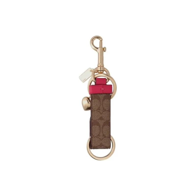 COACH Canvas With Leather Charm Bag Merchandise Women's Khaki & Pink-3