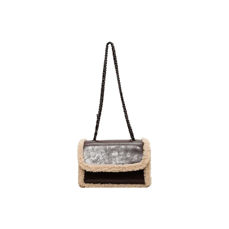 JANE KLAIN PU Laminated Textile Small Square Bag Shoulder Bag Crossbody Bag Women's Black Coffee-1