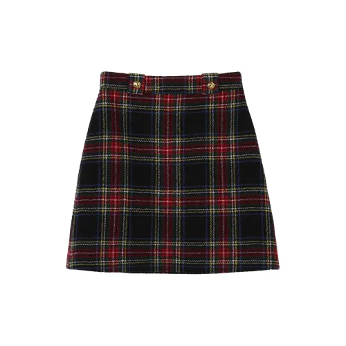 Lalaglow Casual Short Skirts Women's Black/Red Plaid