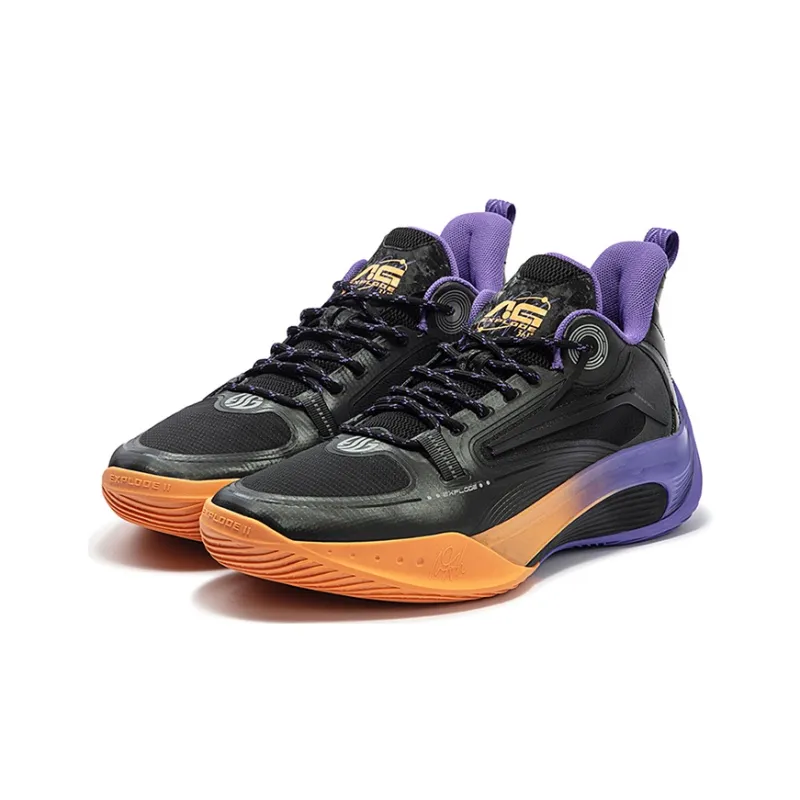 361° AG Shine 2.0 Cushioning Wear Resistant Low Top Basketball Shoes Men's Black Purple-2