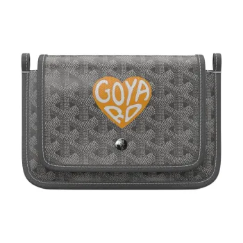 GOYARD Plumet Canvas With Leather Envelope Bag Crossbody Bag Shoulder Bag Unisex Gray With Yellow Small Heart Design
