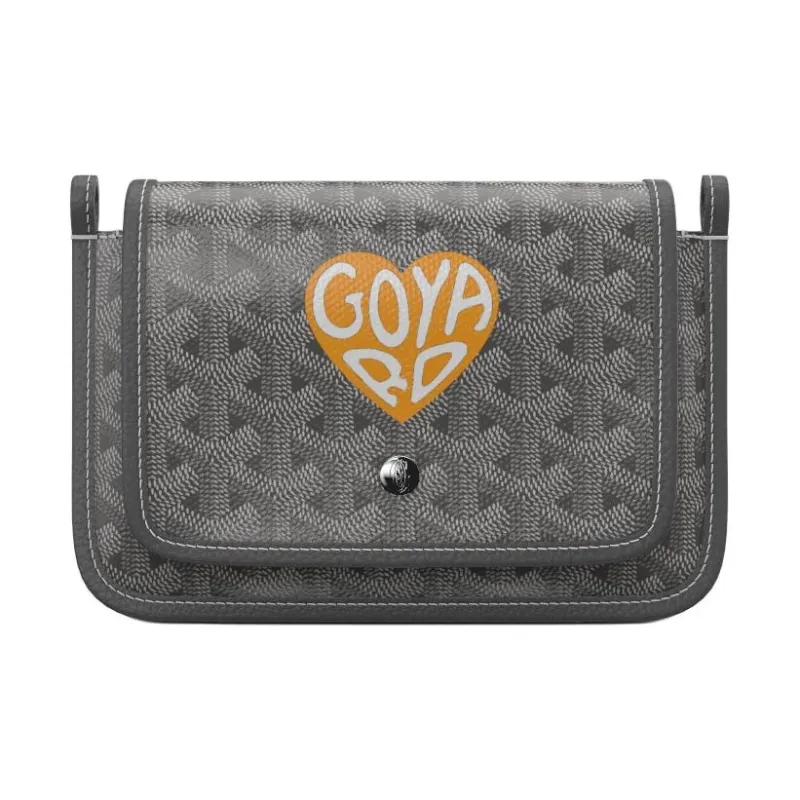 GOYARD Plumet Canvas With Leather Envelope Bag Crossbody Bag Shoulder Bag Unisex Gray With Yellow Small Heart Design-0