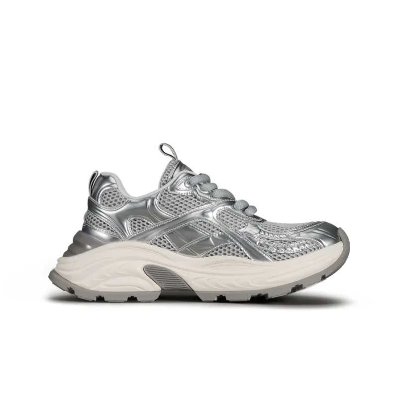 WANDER AROUND Cushioning, Slip Resistant, Lightweight, Height Enhancing Chunky Sneakers Women's Silver-1