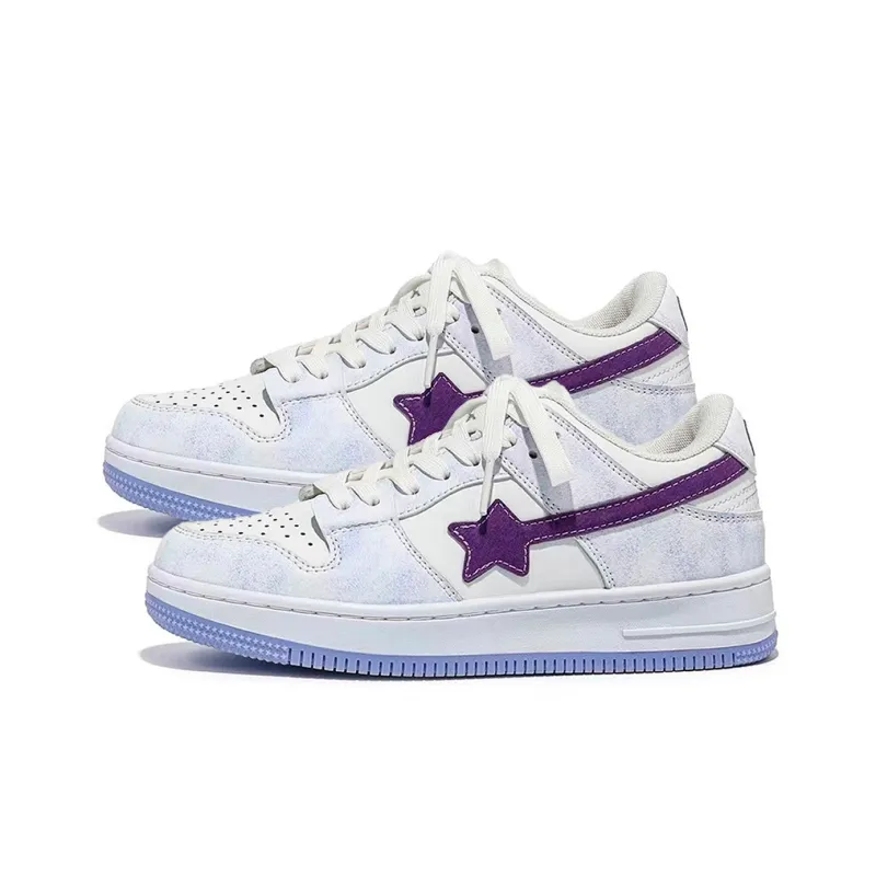 ABCIO Thermal Slip Resistant And Abrasion Resistant Low Top Skateboard Shoes Women's White Purple-2