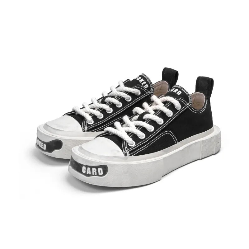 CROOKED CARD Low Top Canvas Shoes Unisex Black-3