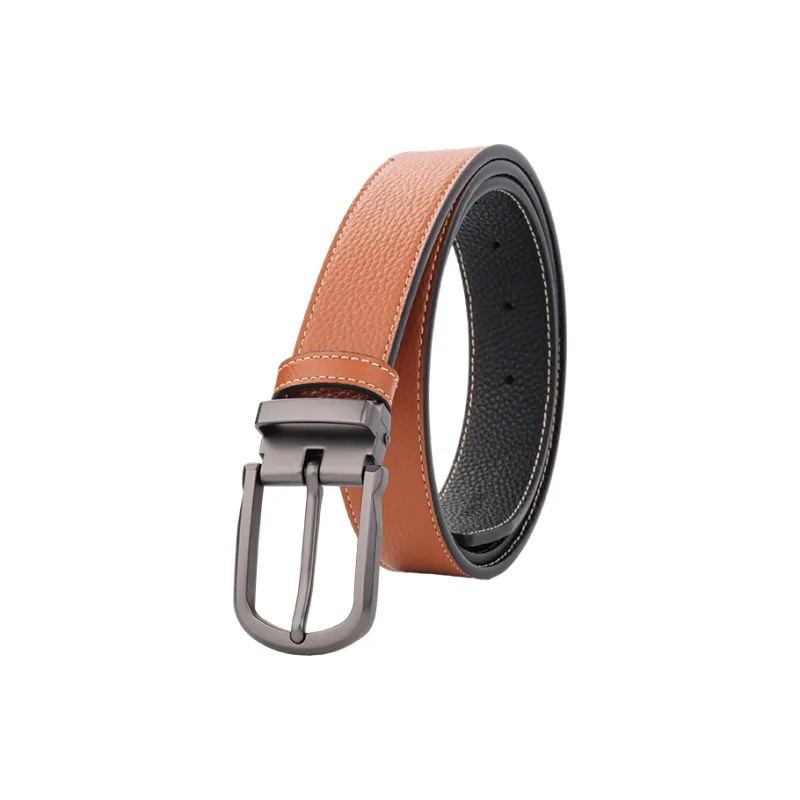 NINE NAIL 9 Section Double Sided Trendy Versatile Pin Buckle Cow Leather Genuine Leather Men's Belt Men's Width  3.5cm-0