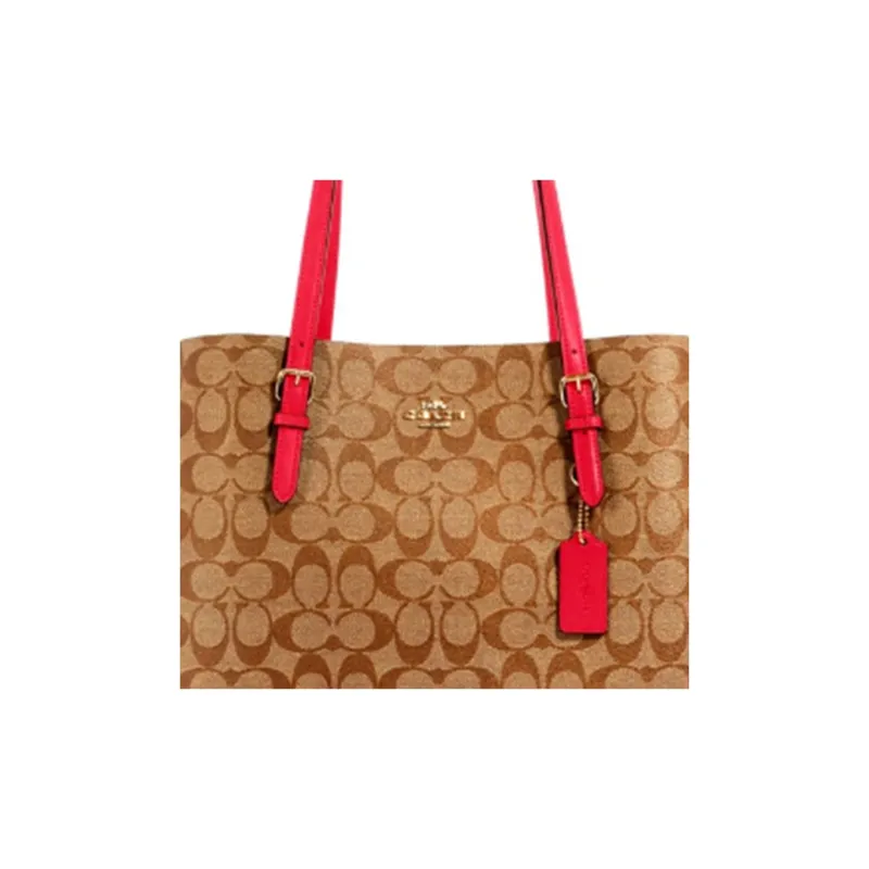 COACH Mollie Canvas Tote Bag Shopping Bag Handbag Shoulder Bag Large Size Women's Light Brown & Rose Red-4
