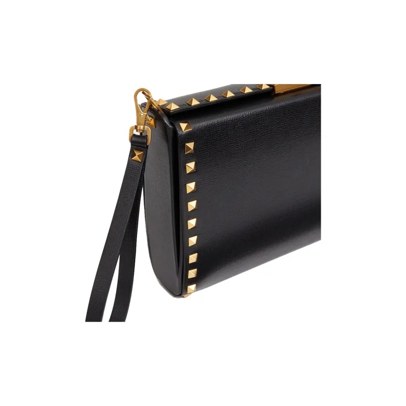 Valentino Rockstud Alcove Grained Calfskin Handheld Handbag Shoulder Bag Crossbody Bag Men's Black-3
