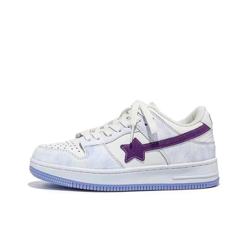 ABCIO Thermal Slip Resistant And Abrasion Resistant Low Top Skateboard Shoes Women's White Purple-1
