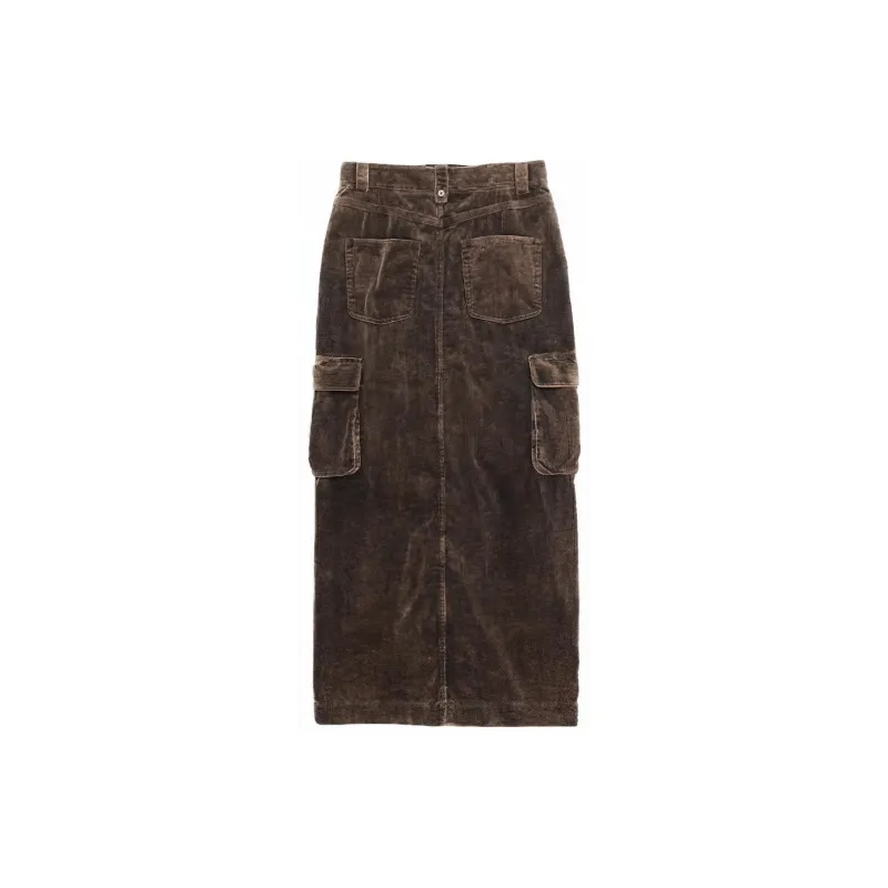 Half Circle Casual Long Skirts Women's Washed Brown-1