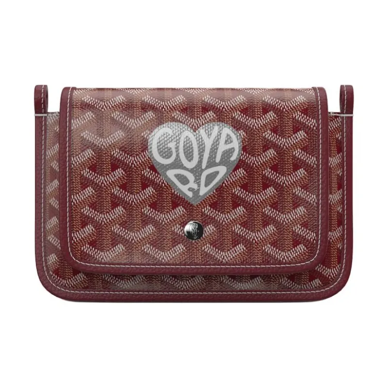 GOYARD Canvas With Leather Envelope Bag Crossbody Bag Shoulder Bag Unisex Burgundy & Silver Small Heart-0