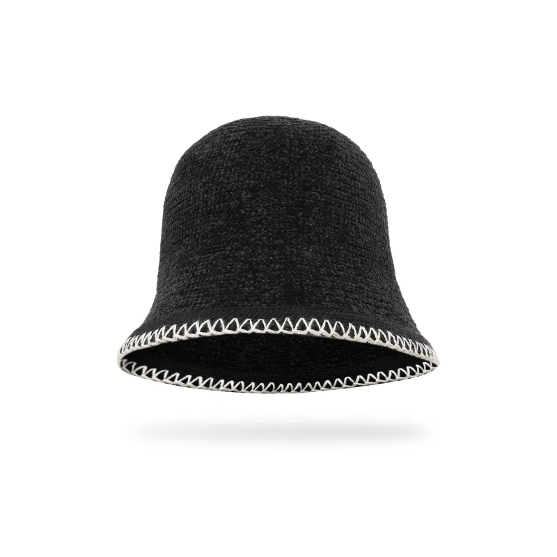 MT·MIT Knitted Fabric Bucket Hat Bucket Hats Women's Black-2