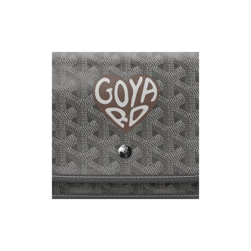 GOYARD Plumet Canvas With Leather Envelope Bag, Crossbody Bag, Shoulder Bag Unisex Gray & Chestnut Small Heart-5