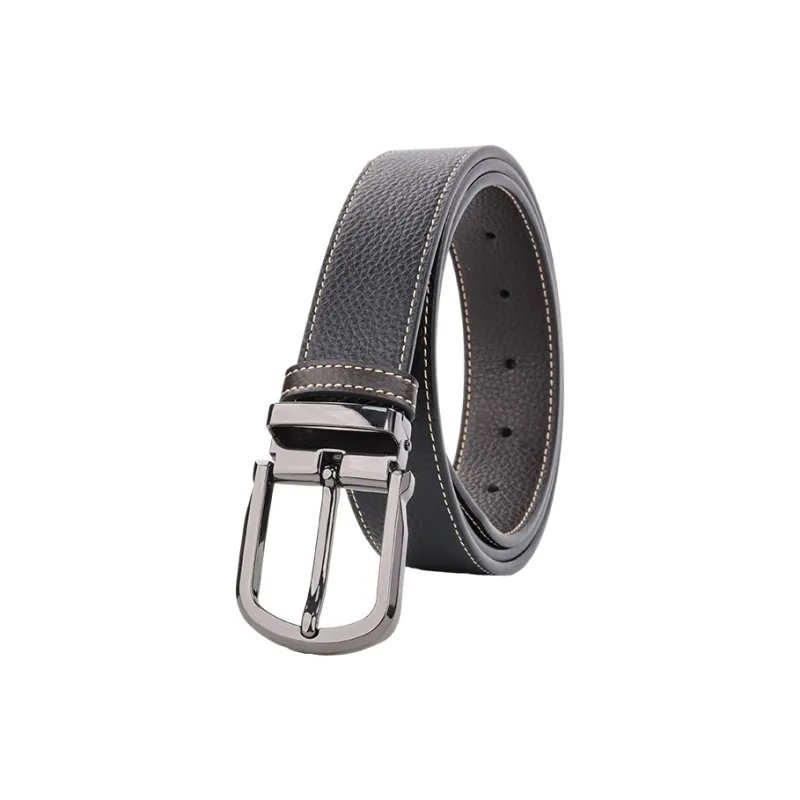 NINE NAIL 9 Section Double Sided Trendy Versatile Pin Buckle Cow Leather Genuine Leather Men's Belt Men's Width  3.5cm-3