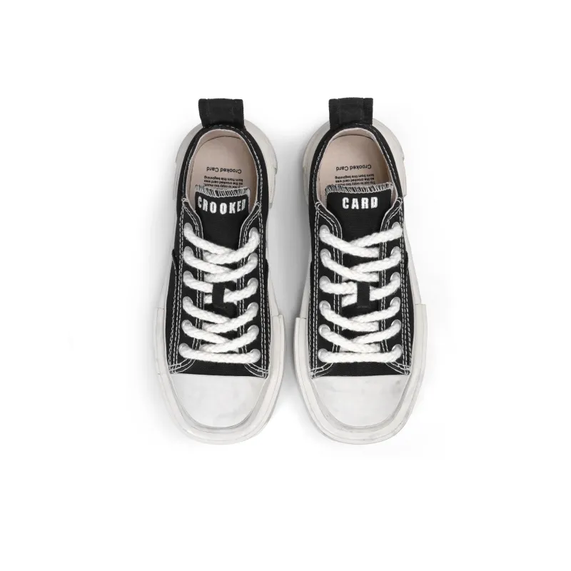 CROOKED CARD Low Top Canvas Shoes Unisex Black-4