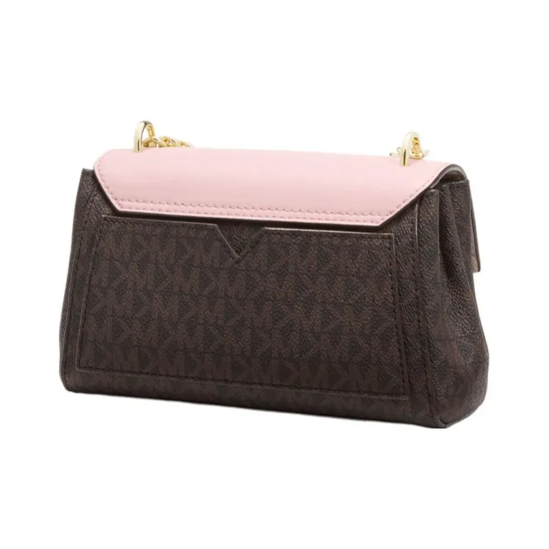 MICHAEL KORS Lita Canvas Flap Bag Shoulder Bag Crossbody Bag Women's Dark Brown & Pink-2