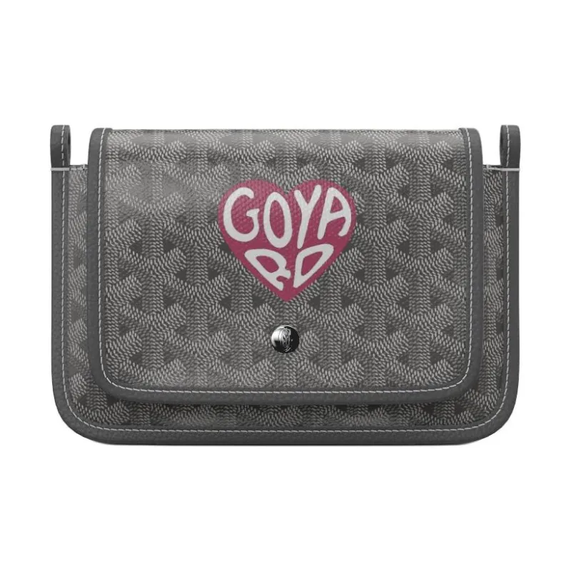 GOYARD Canvas With Leather Envelope Bag Crossbody Bag Shoulder Bag Small Size Unisex Gray/Deep Pink Small Heart-0