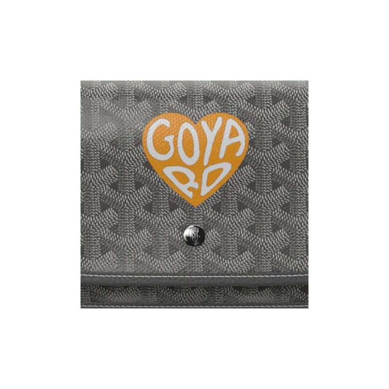 GOYARD Plumet Canvas With Leather Envelope Bag Crossbody Bag Shoulder Bag Unisex Gray With Yellow Small Heart Design-5