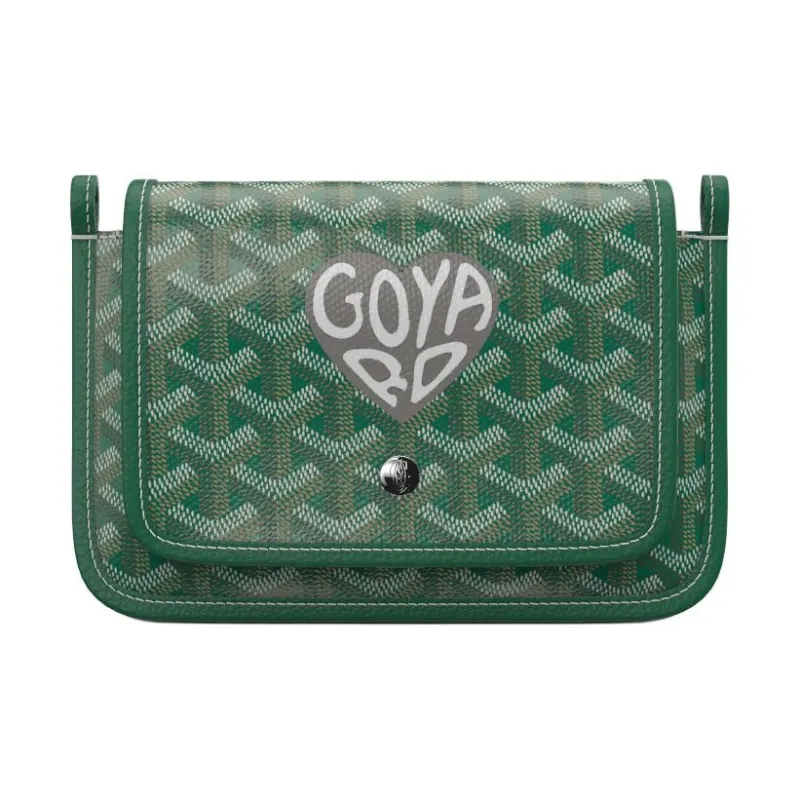 GOYARD Plumet Canvas With Leather Envelope Bag Crossbody Bag Shoulder Bag Small Size Unisex Green And Gray Small Heart-0