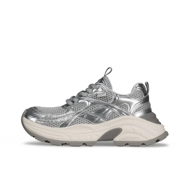 WANDER AROUND Cushioning, Slip Resistant, Lightweight, Height Enhancing Chunky Sneakers Women's Silver-0