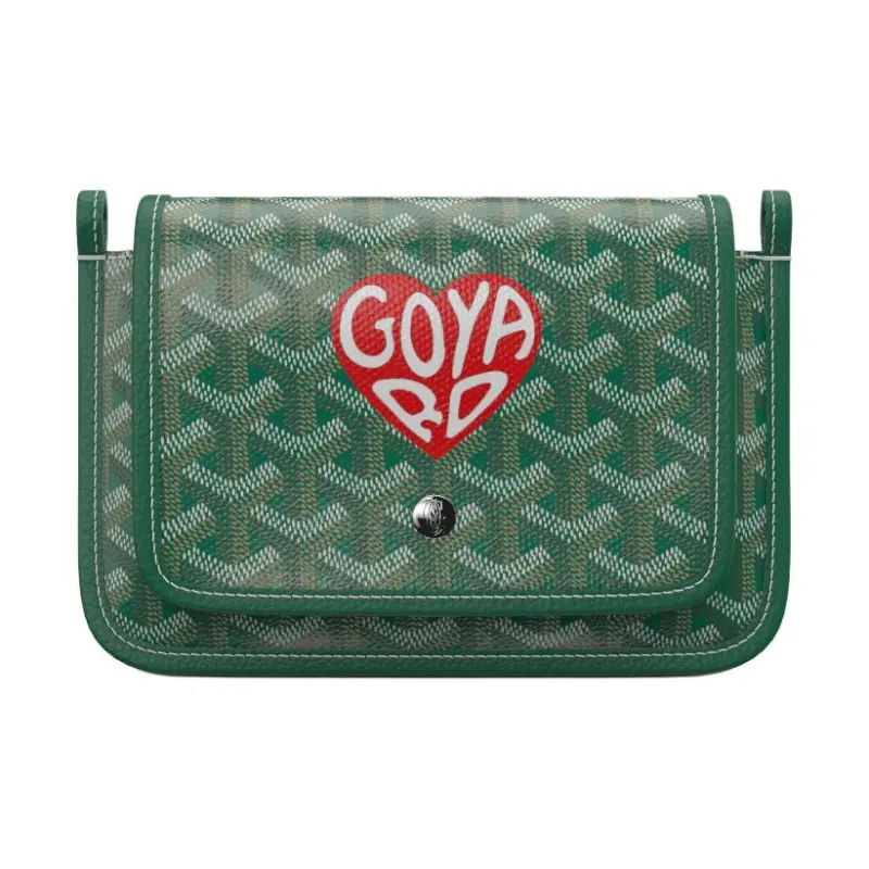 GOYARD Plumet Canvas With Leather Envelope Bag Crossbody Bag Shoulder Bag Unisex Green & Red Small Heart-0