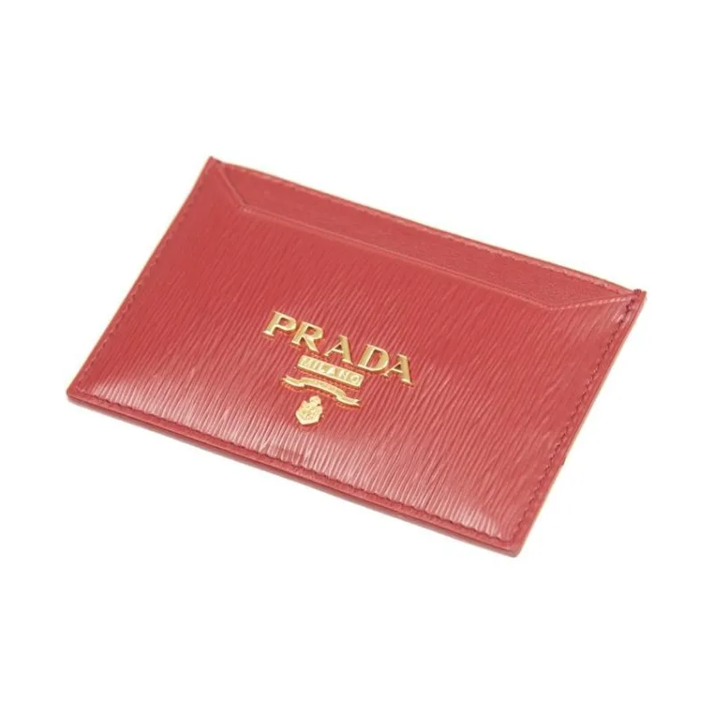 PRADA Calfskin Card Holder Women's Red-3