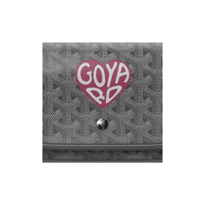 GOYARD Canvas With Leather Envelope Bag Crossbody Bag Shoulder Bag Small Size Unisex Gray/Deep Pink Small Heart-5