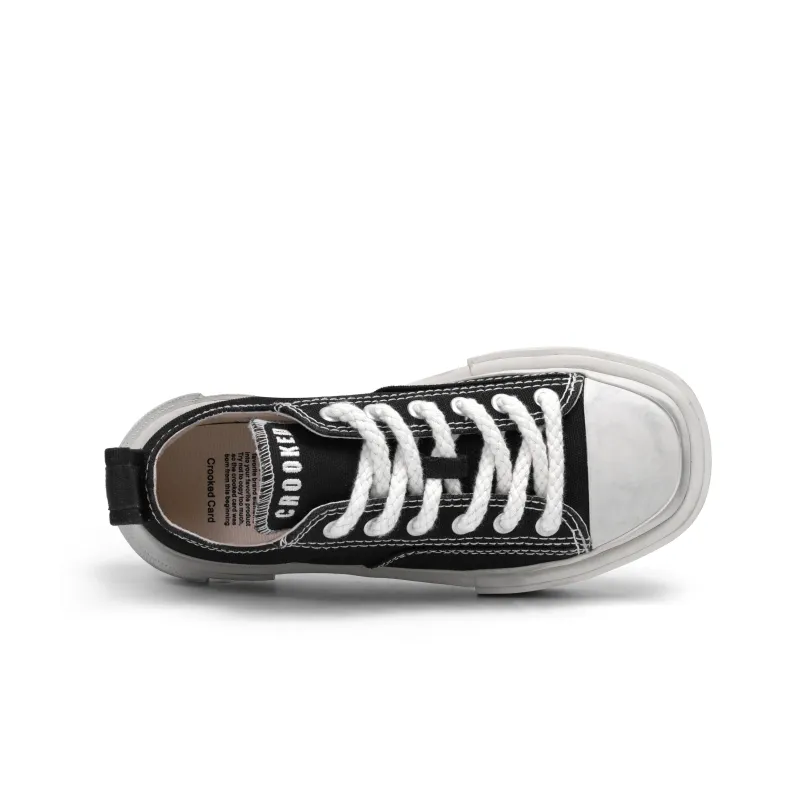 CROOKED CARD Low Top Canvas Shoes Unisex Black-2