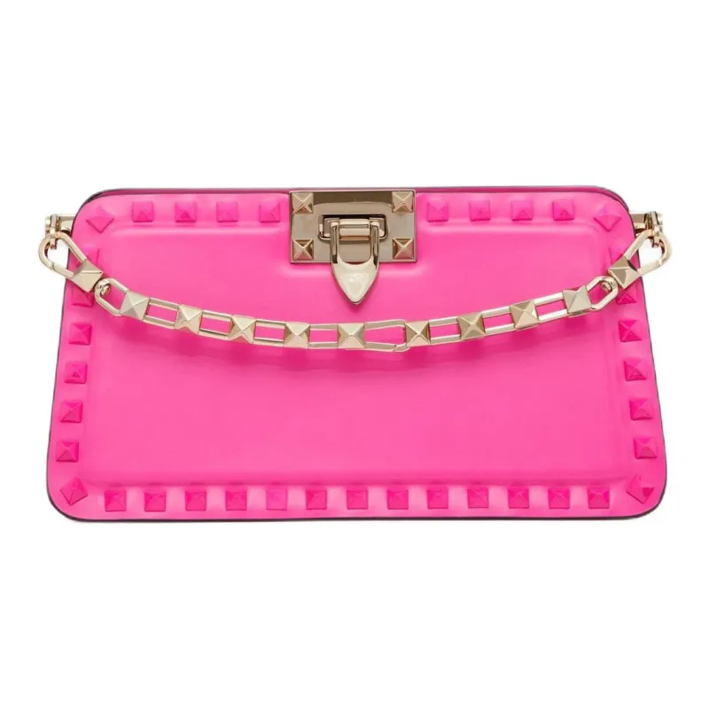 Valentino GARAVANI ROCKSTUD Calfskin Clutch Bag Over The Shoulder Women's Pink-0