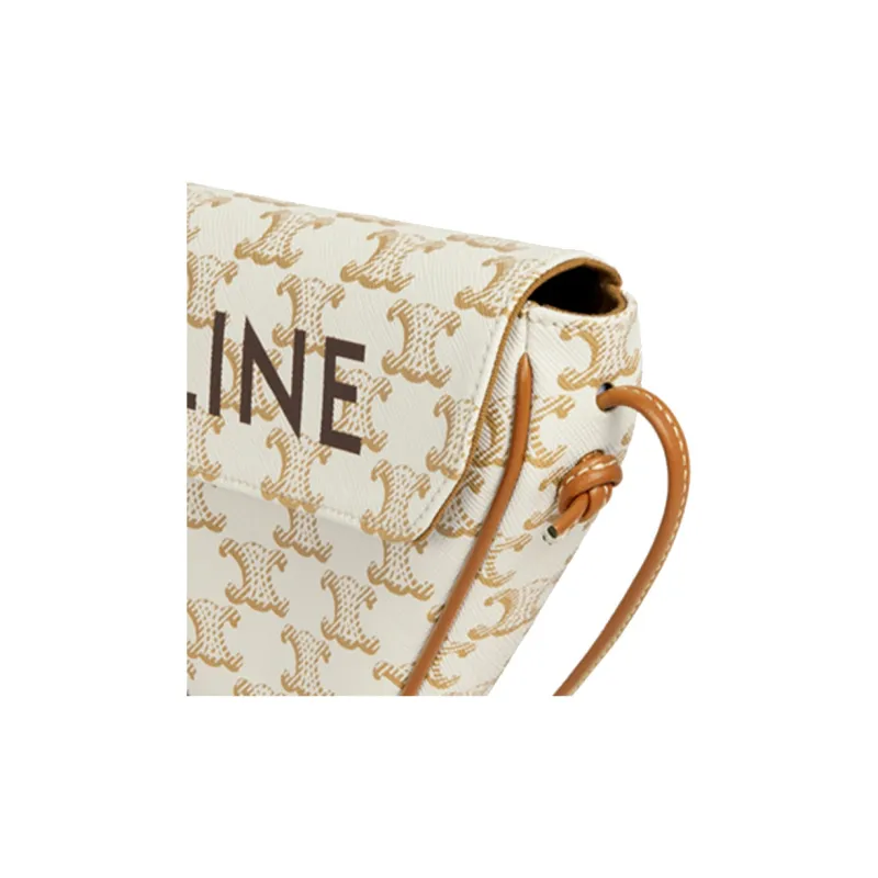 CELINE Triomphe Calfskin With Leather And Canvas Triangle Bag, Shoulder Bag, Crossbody Bag Women's White-4