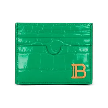 BALMAIN B-BUZZ Crocodile-Embossed Calfskin Card Holder Women's Green