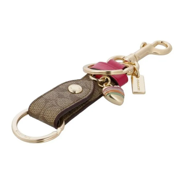 COACH Canvas With Leather Charm Bag Merchandise Women's Khaki & Pink-1