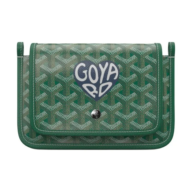 GOYARD Plumet Canvas With Leather Envelope Bag Crossbody Bag Shoulder Bag Unisex Green With Dark Blue Small Heart-0