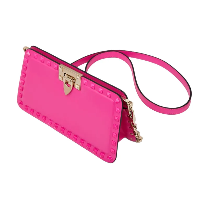 Valentino GARAVANI ROCKSTUD Calfskin Clutch Bag Over The Shoulder Women's Pink-3