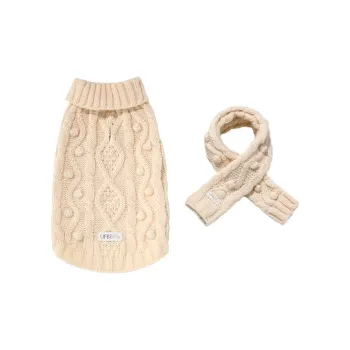 UFBemo Pet Costume, Cable Knit Crochet Lapel Sweater Apricot Pink