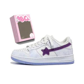 ABCIO Thermal Slip Resistant And Abrasion Resistant Low Top Skateboard Shoes Women's White Purple