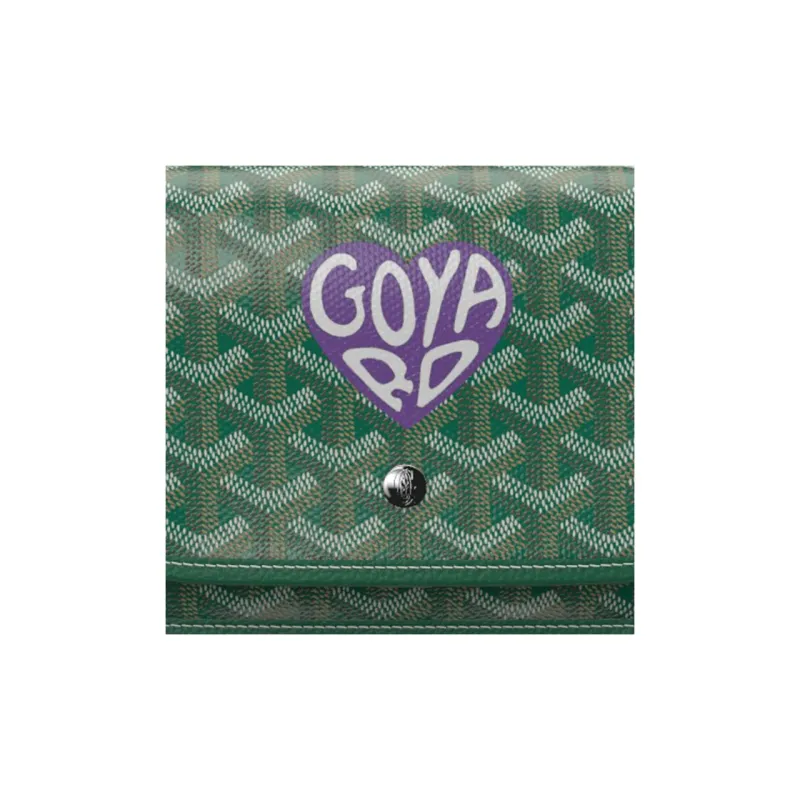 GOYARD Plumet Canvas With Leather Envelope Bag Crossbody Bag Shoulder Bag Unisex Green With Purple Accents Small Heart-5